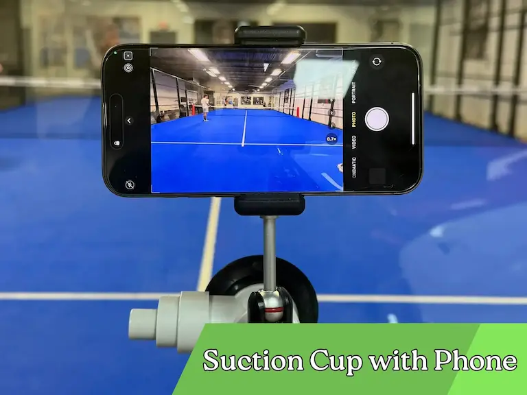 Padel game recording suction cup and phone setup example